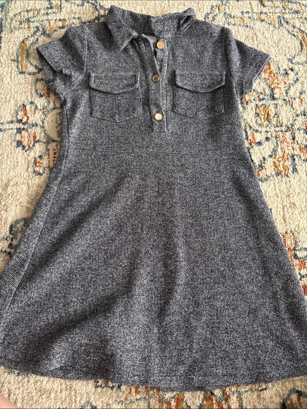 Girls  Gray Knit Polo Dress - Casual Short Sleeve